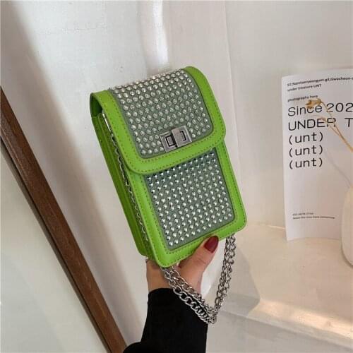 Diamond Design Shoulder Bags for Women 2021 Chains Strap Summer Luxury Brand Square Phone Bag Fashion Solid Female Crossbody Bag