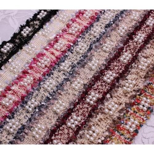 Type-3 10Yard Pearl Beads Colour Knitted Lace Fabric Trim Ribbon For Apparel Sewing Clothes Bridal wedding Doll Cap Hail Bow