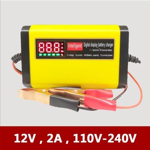 12V 2A Intelligent Car Motorcycle Lead Acid Battery Charger 12 V Volt 3 Stages LCD Display Scooter Motor Mower Auto 10A 12A 20A