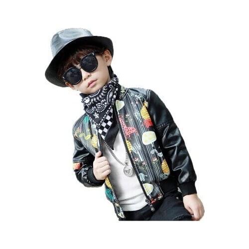 Spring Autumn New Children Clothing Jacket Animal Cartoon Pattern Boys PU Leather Jackets Boy Windbreaker Kids Coat 3 4 5 6 7 8T