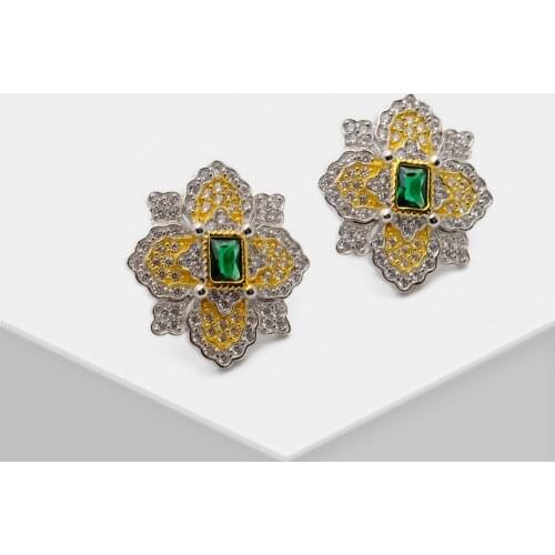Amorita boutique Vintage exquisite polygonal inlaid green gem stud earrings