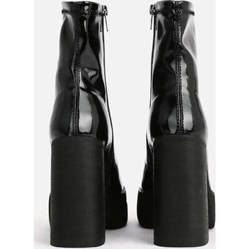 MUMANI Woman‘s Hot Modern Boots Super High Black Round Toe ZIP Stretch Boots Martin Boots Basic Square Heel Platform ANKLE Boots