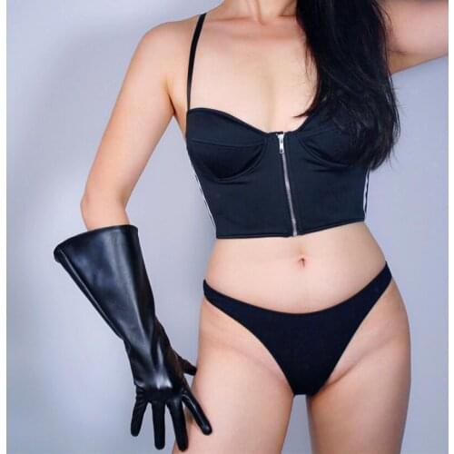 Womens fashion wide sleeve faux pu leather glove ladys club performance formal party leather touchscreen long glove 38cm R2105