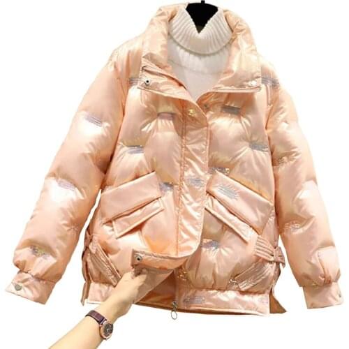 2021 New Winter Puffer Jacket Women Fashion Sequins Casual embroidery Short Overcoat Female Down Cotton Padded Parkas Coat