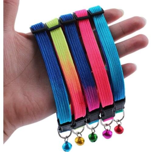 1Pc 2018 Random Color Rainbow Color Safety Adjustabke Pet Dog Collar with Bells Useful Puppy Kitten Neck Strap Buckle for Dogs