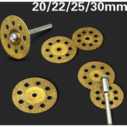 10PC Gold Diamond cutting disc 20mm 22mm 25mm 30mm With Mandrel for Dremel Rotary Tools Mini Diamond Cutting Disc
