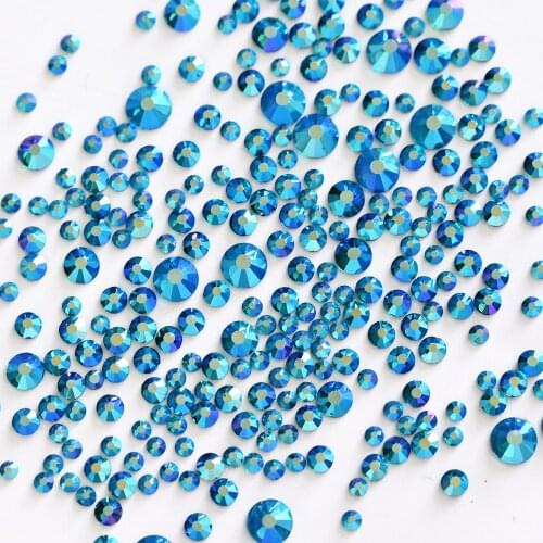 1440pcs Nail Crystals AB Rhinestones Mixed Size(SS3-SS20) Glass Charms Gems Blue/Sky Non- Hot Fix FlatBack Strass Tips Stones