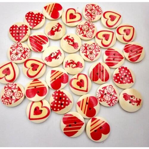 20mm 50pcs red heart shape wooden buttons for wood handwork sewing scrapbook clothing crafts accessories decor wedding christmas