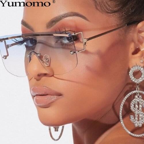 2020 Overside One Piece Sunglasses Women Retro Brand Design Vintage Rimless Gradient Sun Glasses For Female Men Eyewear UV400