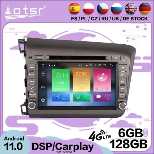 6+128G Carplay Android 11 For Honda Civic 2012 2013 Car Multimedia GPS Screen Video Player Radio Receiver Audio Stereo Head Unit