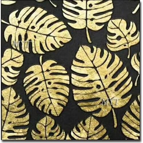 Handmade Abstract Gold Foil Oil Painting Canvas Wall Art Unframed Artwork Black And White Picture For Home Living Room Decor