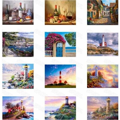 Diamond Painting Light House Escort Lighting As a Geographical Coordinate Seaside Lighthouse Long Gray Red Wine High Sense Mural