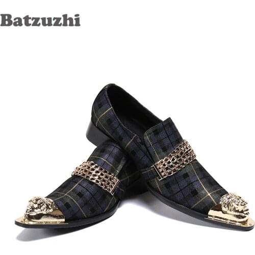 Batzuzhi Formal Leather Dress Shoes Men Pointed Metal Toe Fashion Formal Mens Dress Shoes Leather Black Business/Party,Big Size