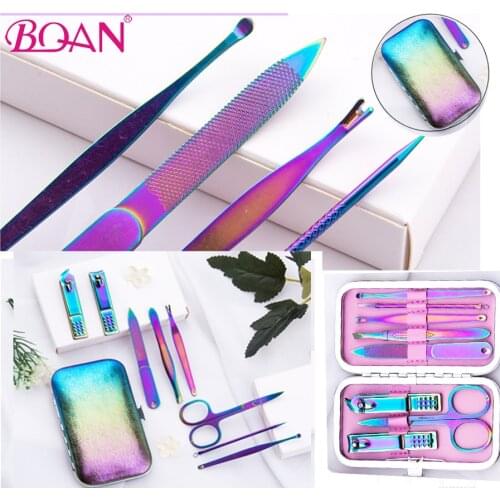 BQAN Colorful Nail Art Manicure Tools Set Nails Clipper Scissors Tweezer Knife Manicure Sets Nipper Ear Pick Kit with Case