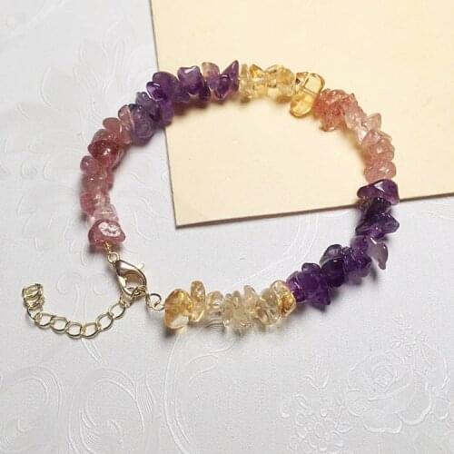 Colorful Natural Citrines Crystal Bracelet Mixed Chips Gravel Real Pink Quartz Purple Stone Amethysts Bracelet for Women Healing