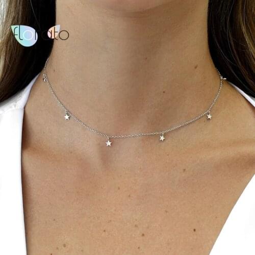 100%925 Sterling Silver Charm Little Star Necklace Exquisite Sweet Gold Silver Chain Chokers Necklace Girl Gift Jewelry