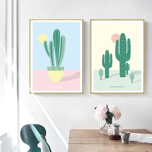 Childhood Cactus Small Fresh Painting Hanging Picture Poster Canvas Print Painting Wall Art Living Room Home Decoration