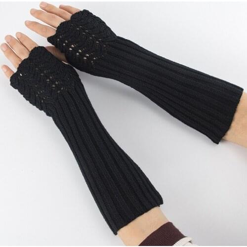 Elegant Women Fingerless Long Gloves Thumbhole Knit Arm Warmer Sleeve Elbow Length Soft Solid Color Mitten Winter 1 Pair