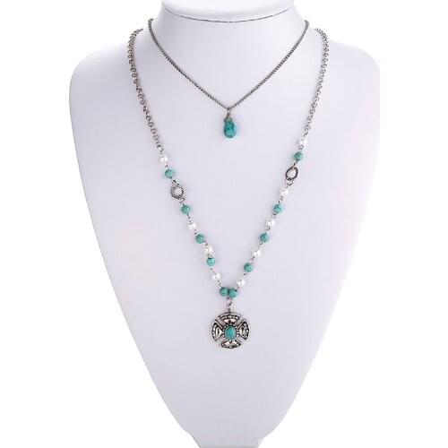 Ethnic Cross Bib Pearl Long Chains Necklace Boho Beads Religion Metal Pendant Fashion Jewelry For Women Gold SIL Collier Bijous