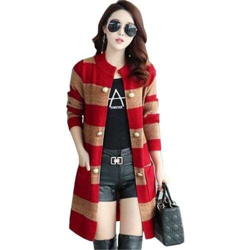 Women Cardigan Coat 2021 Spring Autumn Long Knitting Sweater Coat All-match Fashion Tops Female Loose Knitted Jacket Plus Size
