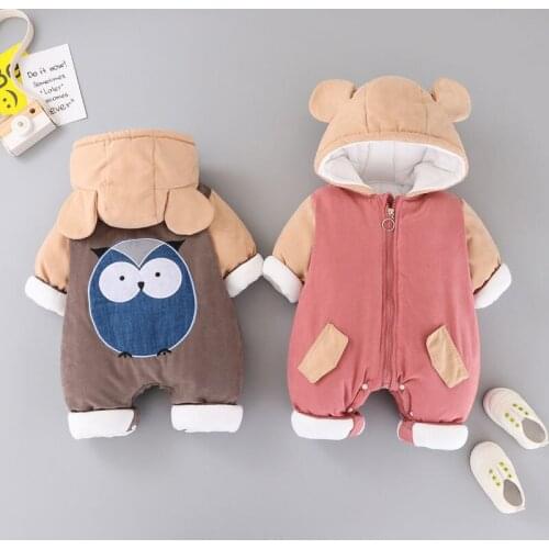 Boys girls baby quilted romper newborn baby one-piece cotton-padded clothes Western style winter hooded one-piece padded romper