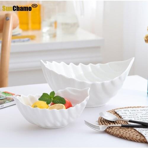 Creative Pure White Ceramic Bowl French Soup Pasta Bowl Fruit Salad Bowl Western Food Bowl Household Large Tableware Bowl Dishes