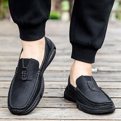 Men Leather Shoes Casual Loafers Man Driving Shoes Comfortable Male Footwear Walking Sneakers Elastic Slip On Business Handmade
