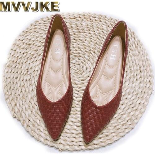 MVVJKENew Red Style 2020 Women Ballerinas Spring Autumn Brand Pointed Toe Weave Women Shoes Office Ladies Soft Unique Work Shoes