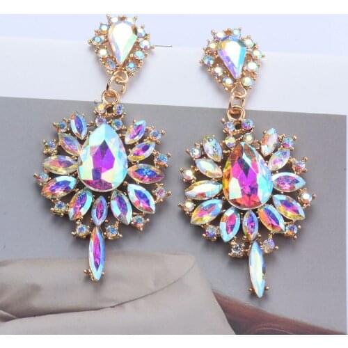 2021 New AB Color Rhinestone Pendant Womens Earrings Dinner Party Fashion Statement Jewelry Accessories