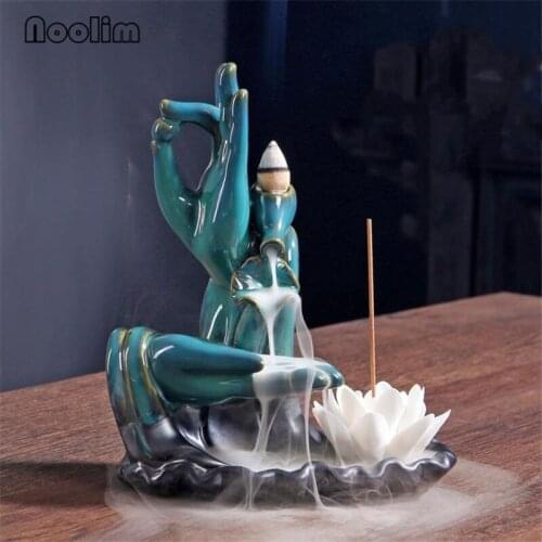 New Big Size Bergamot Smoke Backflow Incense Burner Zen Buddha Hand Lotus Waterfall Stick Holder Home Decor Aromatherapy Censer
