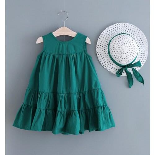 New Baby Girls Dress + Sun Hat 2pcs Set Childrens Dresses Clothes Summer Girls' Sleeveless Dress Princess Party Outfits Gifts