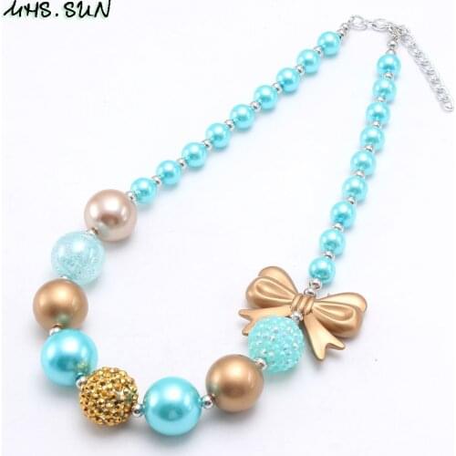 MHS.SUN Charming Kids Child Chunky Beads Necklace Cute Bowknot Girls Beads Bubblegum Necklace For Baby Toddler Jewelry 1Pcs/lot