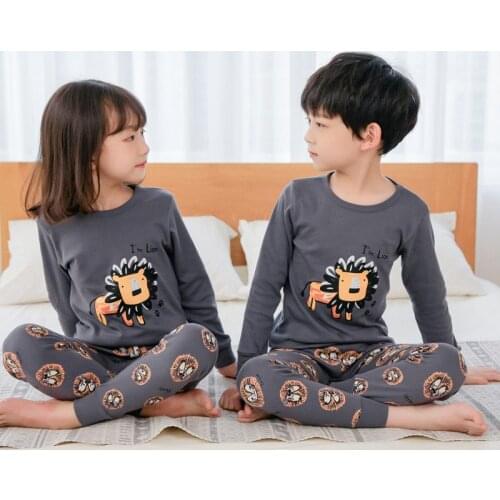 Boys Girls Pajamas Autumn Winter Long sleeve Childrens Clothing Sleepwear Cotton Lion Pyjamas Sets For Kids 2 4 6 8 10 12 Years