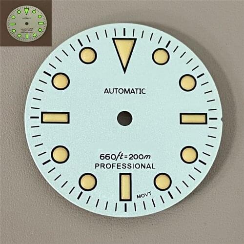 Professional 200m Diving Watch Dial 28.5mm Green Luminous With S Logo For NH35 /4R36 Automatic Movement