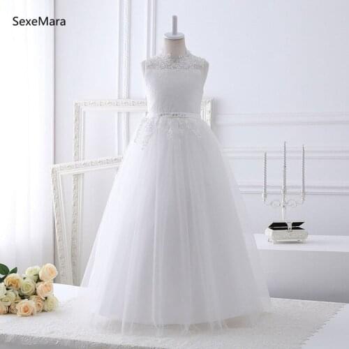 Real Picture White Lace Girls First Communion Dress Backless Flower Girls Dress for Wedding Size 2-14Y