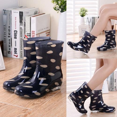 Polka Dot Rain Boots For Women Waterproof Rain Shoe Woman Winter Spring Rainy Boots botas de mujer Female Rubber Boot Galoshes