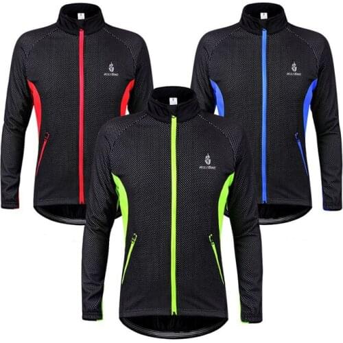 WOSAWE Cycling Jersey Fleece Warm Cycling Clothes Windproof Waterproof Reflective Long Sleeve Cycling Jersey for Mountain Biking