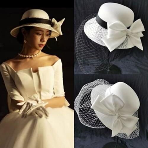 Vintage Wedding Hats Lace Women Net White Bows 5 Styles Brides Topper Birthday Dinner Headdress Elegant Wedding Accessories