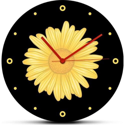 Yellow Daisy Flower Printed Large Wall Clocks Watch Modern Design Sunflower Quiet Sweep Quartz Horologe Home Decor Free Shipping