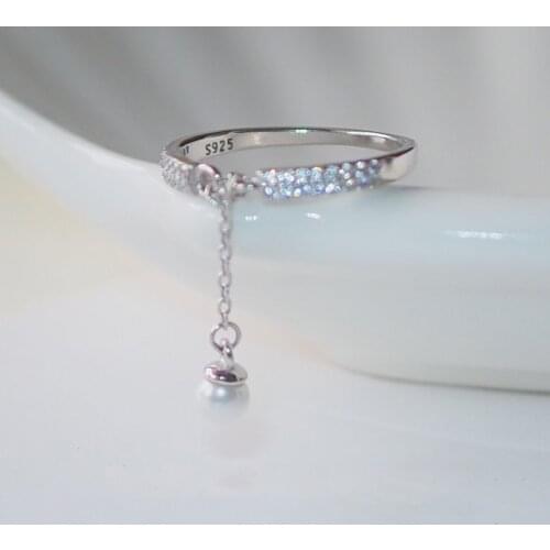 New Micro Zircon Rings Simulated Pearl Chain Tassel Adjustable Rings For Women Gift Jewelry SAR239