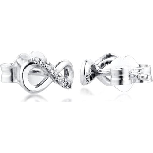Sparkling Infinity Stud Earrings for Women 925 Sterling Silver Earrings Jewelry Crystal Hollow Heart Women Earrings Fine