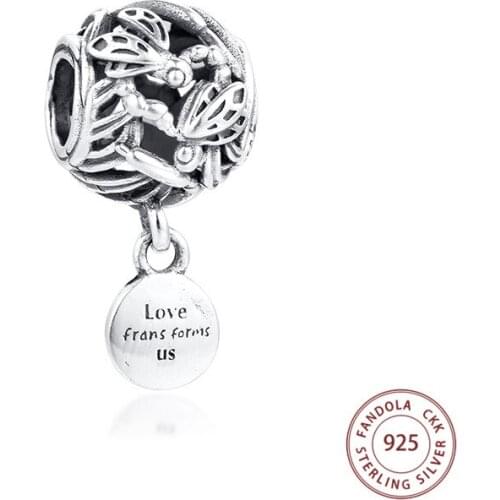 Fit Pandora Charm Bracelet 925 Sterling Silver Openwork Dragonfly Love Charms Beads for Women Fashion Jewelry Making berloques