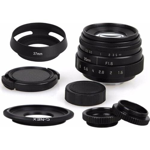 35mm F1.6 CCTV Lens C Mount Camera Lens +Lens Hood kit For Sony NEX-5R NEX-F3 NEX-7 NEX-5N NEX-5C NEX-C3 NEX-3 NEX-5 A6300 A5100