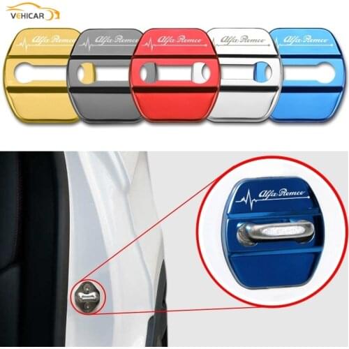 VEHICAR 4PCS Car Door Lock Cover for ALFAROMEO Metal DIY Badge Stickers Vehicle Auto Lock Case Protector Accessories
