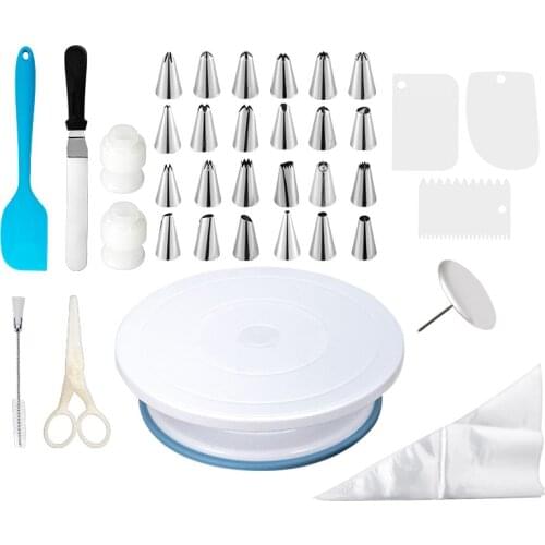 45 Pcs/set Cake Decorating Tools Kit Cake Turntable Rotary Table Piping Nozzle Piping Bag Set Baking Supplies Kitchen Gadgets