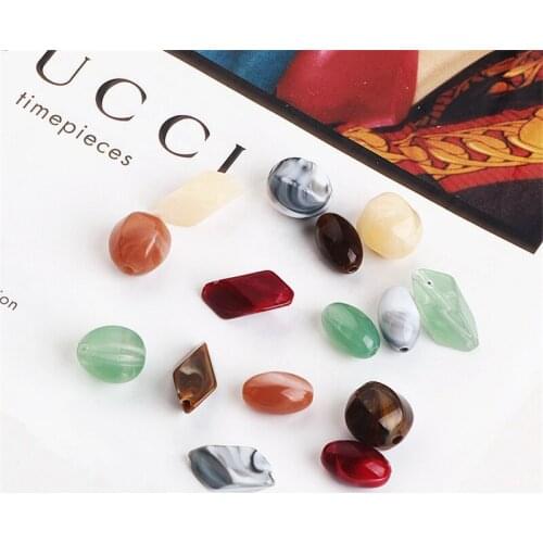 50pcs Korean Fashion Resin Irregular Prismatic Round Long Oval Ladies Earrings Vintage Jewelry Pendant Material Diy Accessories