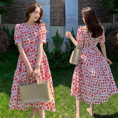 78101# Maternity Clothes Summer Short Sleeves Easy Matching Loose Stylish Floral Dress Pregnant Women Mom Dress
