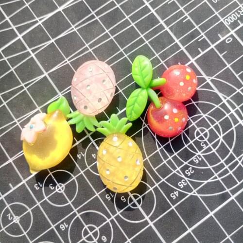 8pcs/lot flat back resin Lemon/cherry/pineapple mixed cabochon crafts home decoration christmas ornament