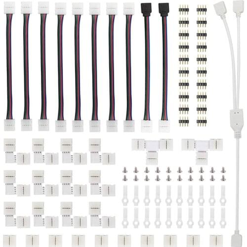95pcs 4-pin LED Strip Connector Kit with T Shape L Shape Connectors Strip Jumpers Strip Clips For connecting 5050 RGB LED Strip