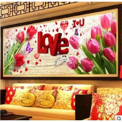 2019 NEW 5D DIY LOVE Tulip Diamond Painting Couple Romantic Wedding Decoration Living Room Bedroom Diamond Painting Wall Sticker